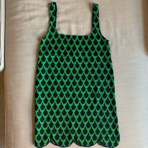 Zara green jacquard scalloped dress